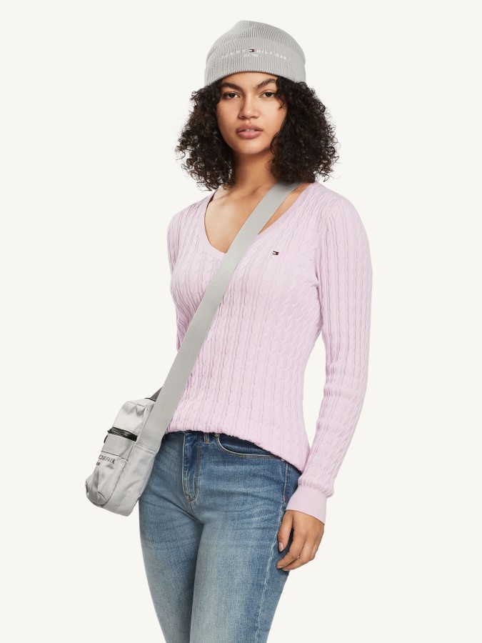 Luminous Lilac Classic Cable V Neck Sweater Tommy Hilfiger