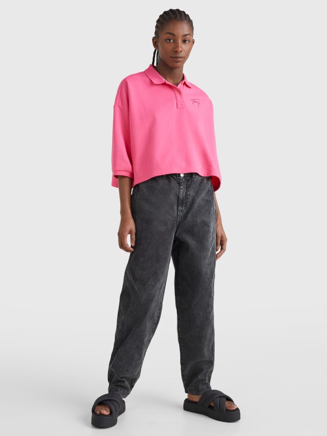 Tommy Hilfiger Pink Alert Crop Signature Polo