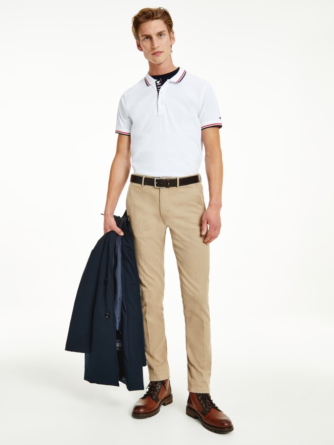 Tommy Hilfiger White Organic Cotton Tipped Slim Fit Polo
