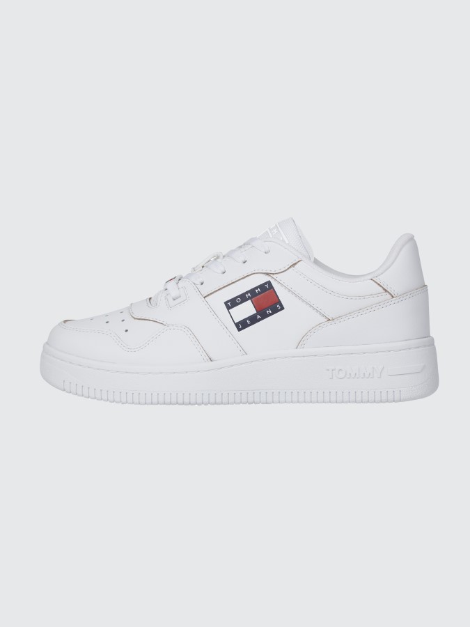 White Tommy Hilfiger Logo Leather Basket Trainers