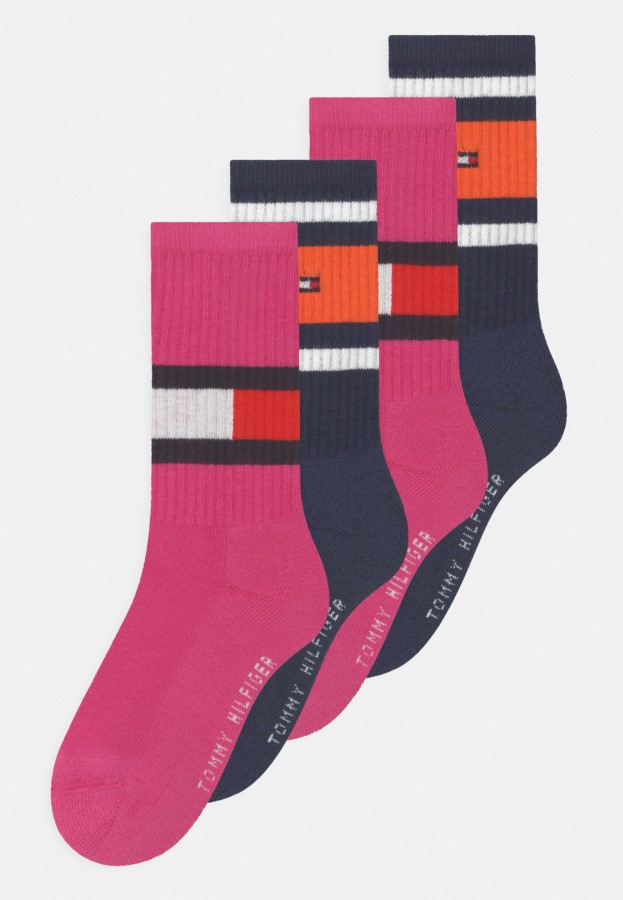 Tommy Hilfiger Pink/Dark Blue Kids Flag 4 Pack Socks