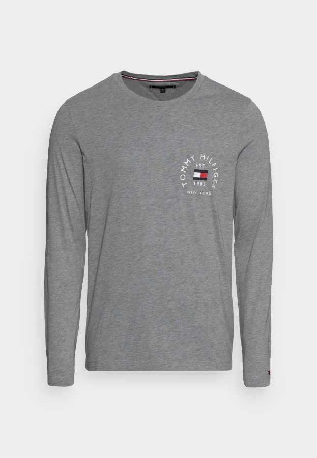 Heathered Dark Grey Flag Arch Tee Long Sleeved Top Tommy Hilfiger