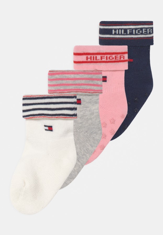 Tommy Hilfiger Pink Baby Fold Over Unisex 4 Pack Socks